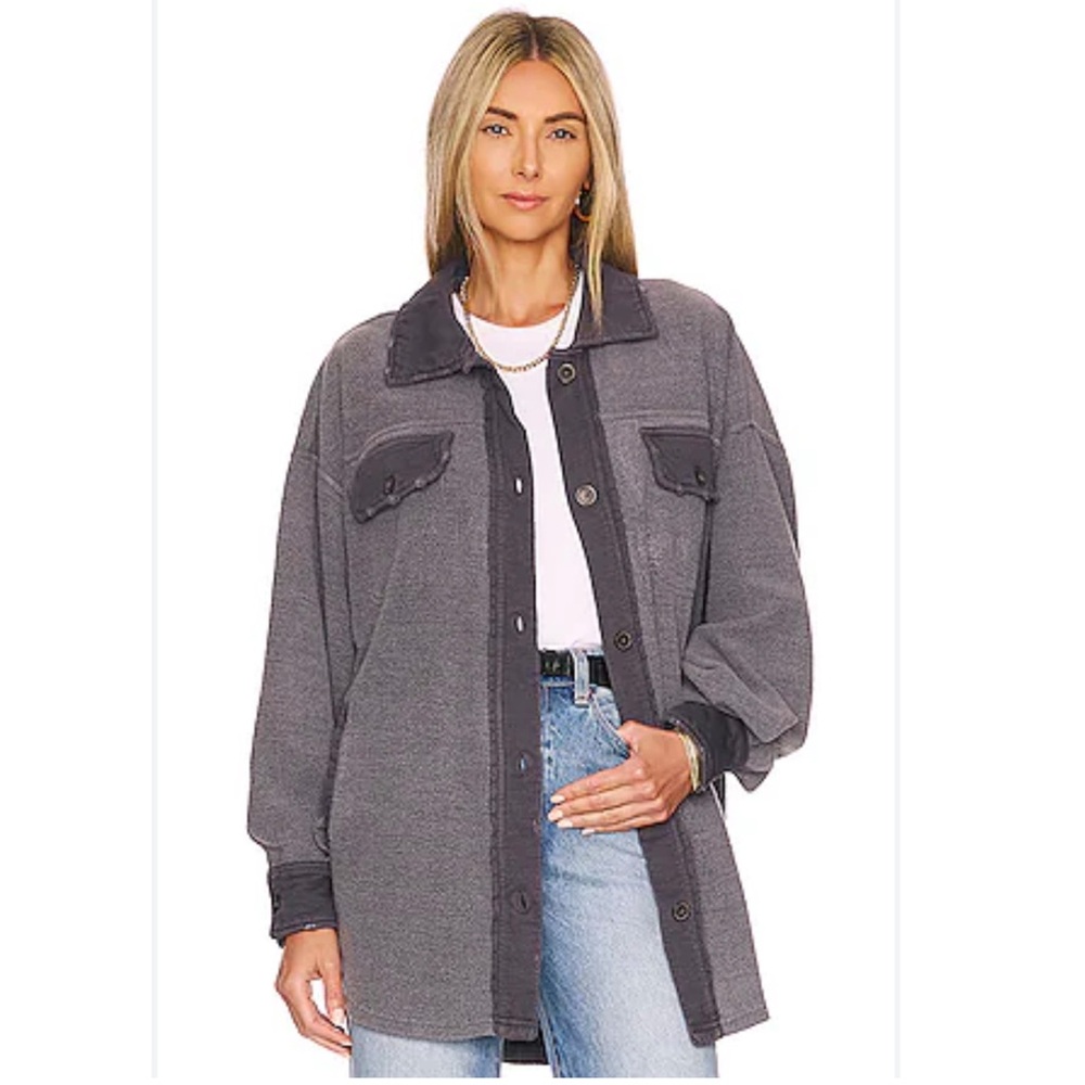 Free People Ruby Jacket Shacket Washed Black Oversized Medium - Picture 3 of 12